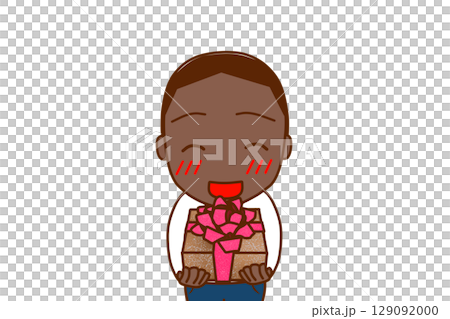 (Front view of upper body) An African-American man smiling and about to hand over a bouquet of flowers to celebrate 129092000
