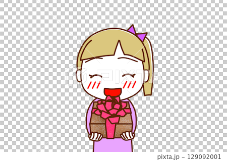 (Front view of upper body) A smiling Caucasian girl about to hand over a bouquet of flowers to celebrate 129092001