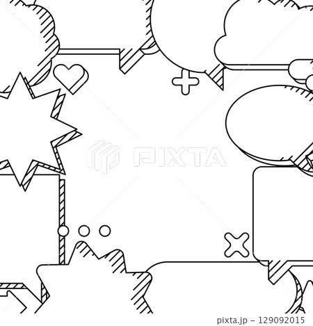 Background with speech bubbles. Decorative abstract objects in line art style. 129092015