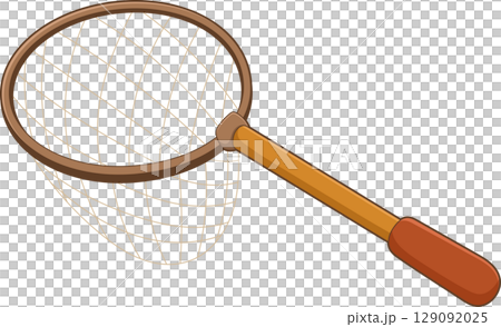 Cartoon illustration of a net with a long handle, often used for catching Cartoon illustration of a net with a long handle, often used for catching 129092025
