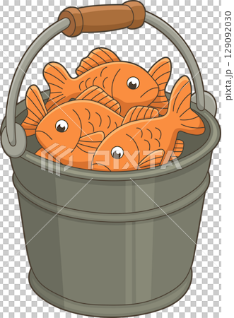 Bucket full of bright orange fish illustrations with black background Bucket full of bright orange fish illustrations with black background 129092030