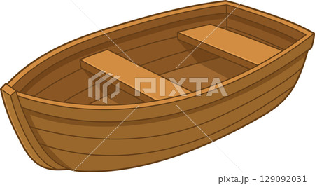 Wooden rowboat illustration with simple design and visible wood grain. Wooden rowboat illustration with simple design and visible wood grain. 129092031