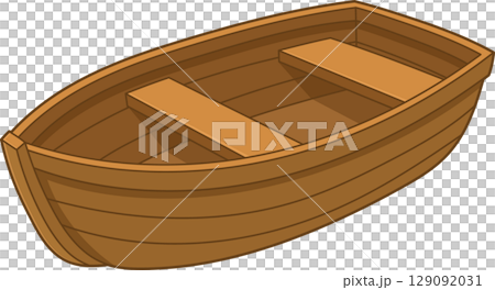 Wooden rowboat illustration with simple design and visible wood grain. 129092031