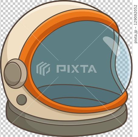 Stylized graphic of a space exploration helmet, orange and white design. Stylized graphic of a space exploration helmet, orange and white design. 129092052