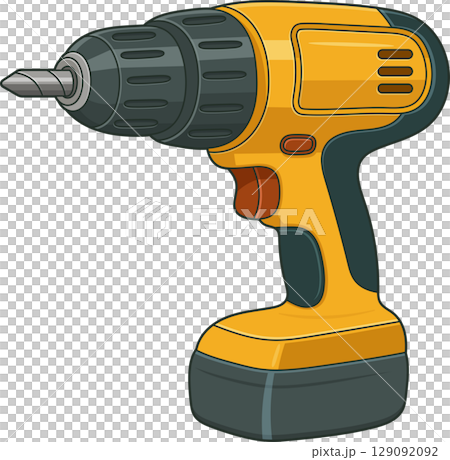 Yellow and gray power drill tool for household repairs and construction 129092092