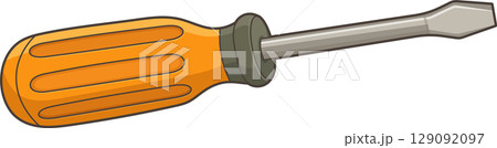 Orange Handled Tool: A flathead screwdriver ready for fastening tasks. Orange Handled Tool: A flathead screwdriver ready for fastening tasks. 129092097