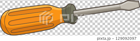 Orange Handled Tool: A flathead screwdriver ready for fastening tasks. Orange Handled Tool: A flathead screwdriver ready for fastening tasks. 129092097