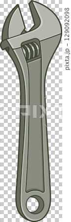 Illustration of an adjustable wrench used for gripping and turning objects. 129092098