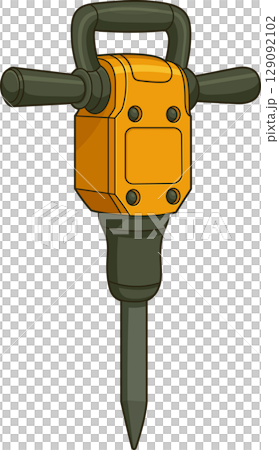 Illustration of a yellow and gray jackhammer, a construction demolition tool 129092102