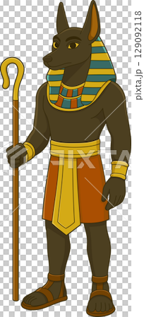 Ancient deity with canine head, adorned in traditional Egyptian clothing Ancient deity with canine head, adorned in traditional Egyptian clothing 129092118