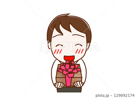 （上半身正面）お祝いの花束を笑顔で渡そうとする男性 129092174