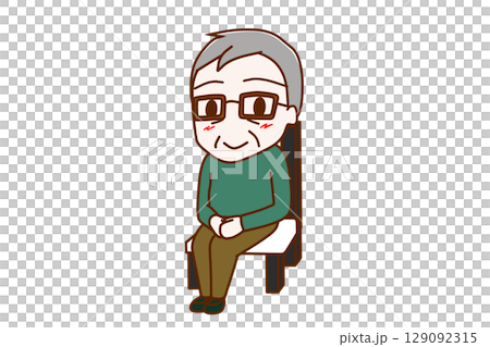 (Full-body tilt) An elderly man sitting politely in a chair with a smile 129092315