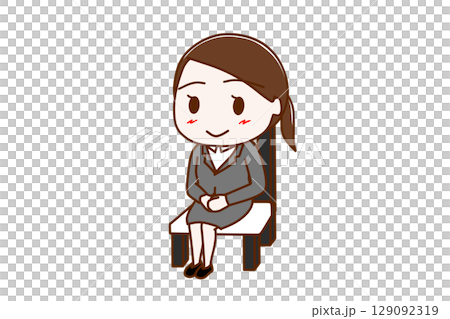 (Full-body tilt) A woman in a suit sitting politely in a chair with a smile 129092319