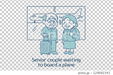 Senior couple waiting to board a plane 129092341