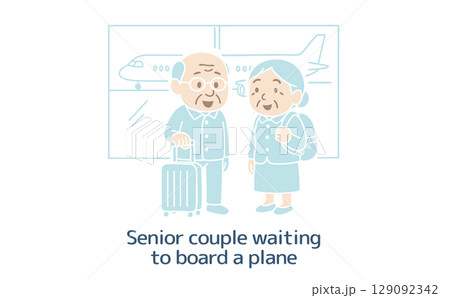飛行機への搭乗を待つシニアの夫婦（主線なし） 129092342