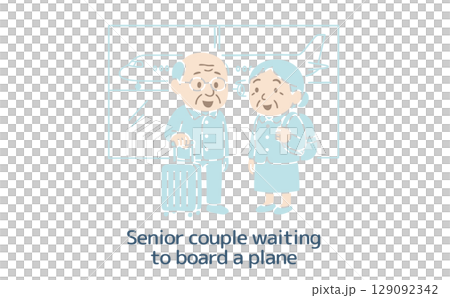 飛行機への搭乗を待つシニアの夫婦（主線なし） 129092342