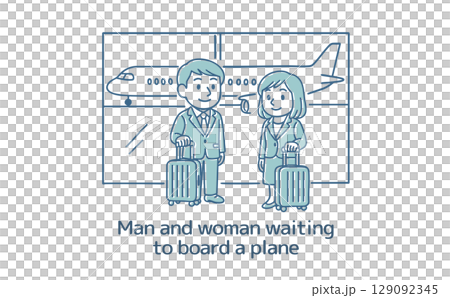 Men and women waiting to board a plane 129092345