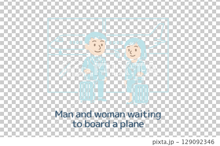 Men and women waiting to board a plane (no main line) 129092346