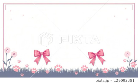肉球とリボンのフレーム 129092381