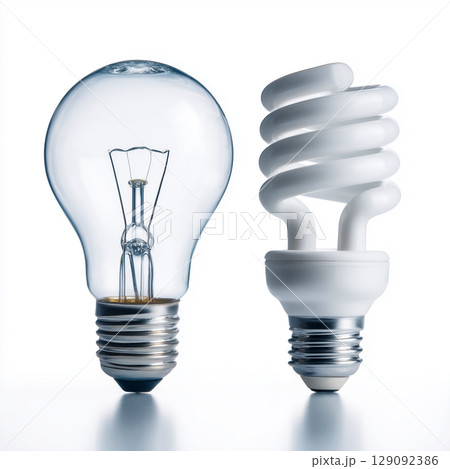 電球の進化、省エネ電球とレトロ白熱電球の比較 電球の進化、省エネ電球とレトロ白熱電球の比較 129092386