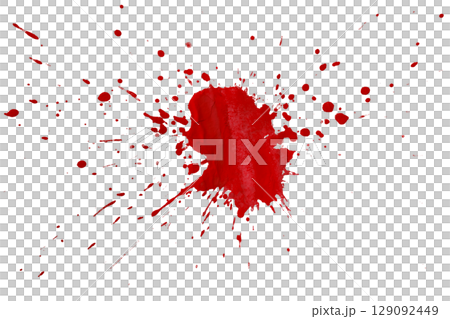 Red splash watercolor brush isolated on transparent background 129092449