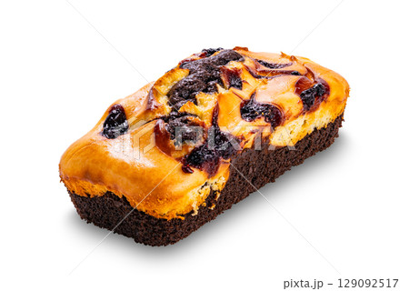Homemade Blueberry cheese brownie isolated on white background with clipping path. 129092517
