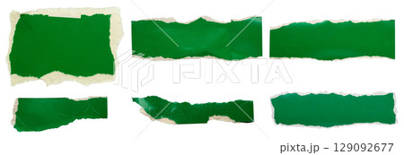 piece of green paper tear set isolated on white background piece of green paper tear set isolated on white background 129092677