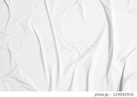 white crumpled and creased glued wrinkled paper poster texture background 129092910