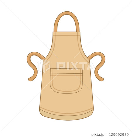 Beige apron with pocket and curved straps, for cooking and crafting projects. Beige apron with pocket and curved straps, for cooking and crafting projects. 129092989