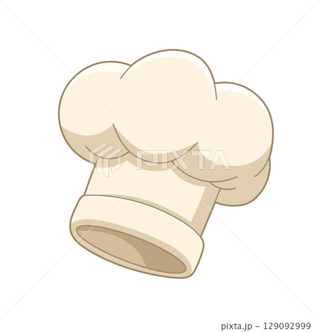 Cartoon chef's hat in white and cream color, representing culinary expertise. 129092999