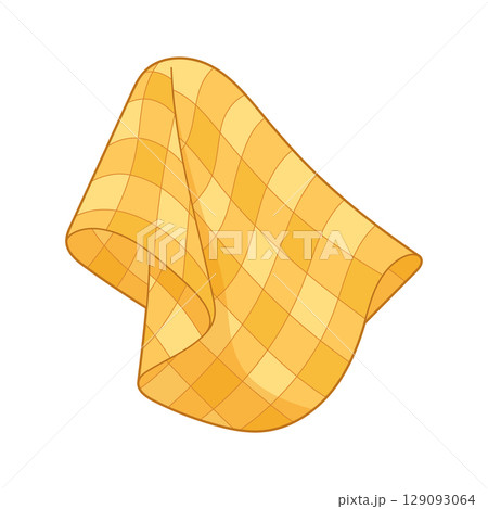 Cartoon Illustration: Folded yellow dishcloth with square pattern design. Cartoon Illustration: Folded yellow dishcloth with square pattern design. 129093064