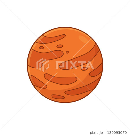 Cartoon illustration of a red planet with light brown swirls and oval shapes. Cartoon illustration of a red planet with light brown swirls and oval shapes. 129093070
