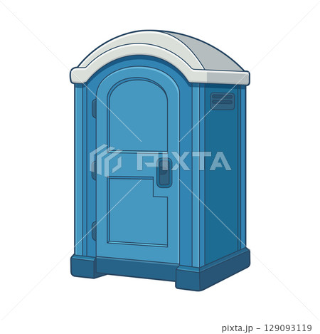 Illustration of a Portable Toilet: Blue porta-potty on a white background 129093119