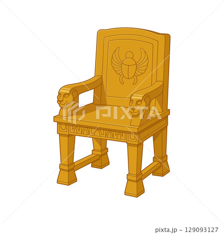 Golden throne with lion armrests and scarab design. Royalty and legacy. 129093127
