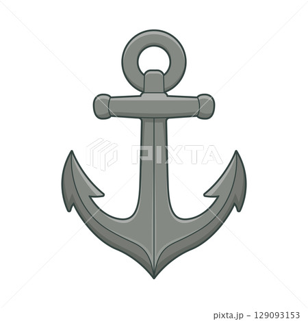 A gray anchor with a cartoonish design, commonly used for maritime stability and nautical themes. 129093153