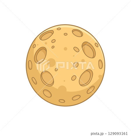 Cartoon illustration of a full moon with craters on a white background. 129093161