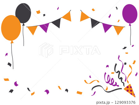 クラッカーと飛び出す紙吹雪、風船、ガーラント　ハロウィン 129093376