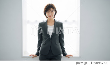 自然光あふれる室内で笑顔の女性ビジネスパーソンのポートレート 129093748