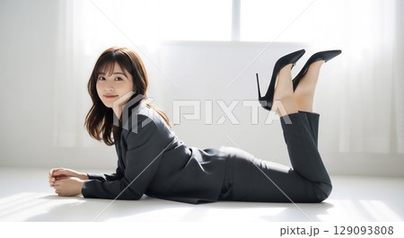 自然光が差し込む明るい室内でスマートなビジネススタイルを魅せる女性ポートレート 自然光が差し込む明るい室内でスマートなビジネススタイルを魅せる女性ポートレート 129093808