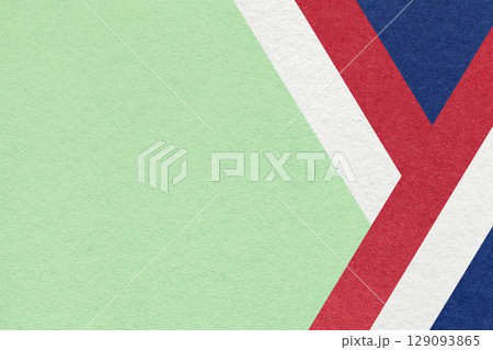 Abstract green textured paper background with white, red, blue geometric lines, copy space for graphic banner 129093865