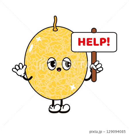 Cute funny melon with an inscription character. Vector hand drawn traditional cartoon vintage, retro, kawaii character illustration icon. Isolated white background. Melon character 129094085