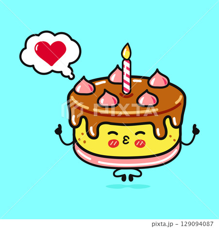 This charming cartoon cake wishes you a happy birthday with a heart and smile. This charming cartoon cake wishes you a happy birthday with a heart and smile. 129094087