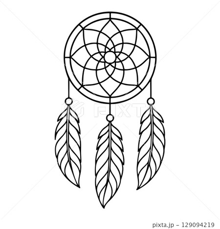 Dreamcatcher outline icon line art, black and white doodle style 129094219