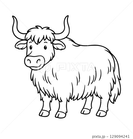 Cute Himalayan yak outline icon line art, black and white doodle style 129094241