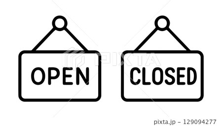 open and closed signs outline icon line art, black and white doodle style open and closed signs outline icon line art, black and white doodle style 129094277