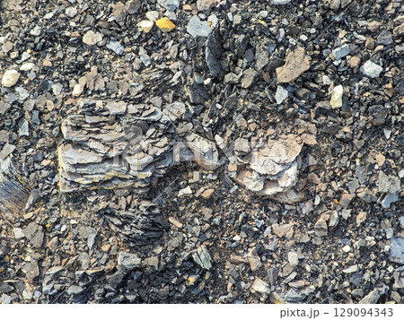 Tailings and waste sand  in  mined open pit coal quarry. Heavy erosion 129094343