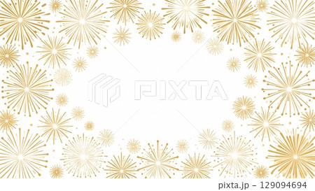 夏の打ち上げ花火のフレーム 水彩手描き風 背景素材 16:9サイズ AI生成素材 129094694