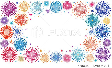 夏の打ち上げ花火のフレーム 水彩手描き風 背景素材 16:9サイズ AI生成素材 夏の打ち上げ花火のフレーム 水彩手描き風 背景素材 16:9サイズ AI生成素材 129094701