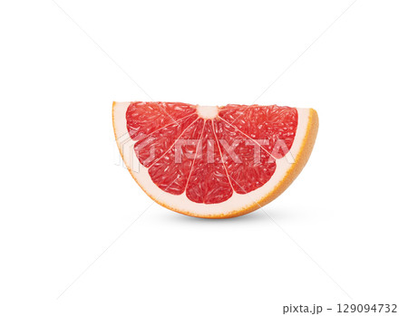 One grapefruit cut in a slice isolated. Citrus slice with clipping path. Wedge of grapefruit cut out. One grapefruit cut in a slice isolated. Citrus slice with clipping path. Wedge of grapefruit cut out. 129094732