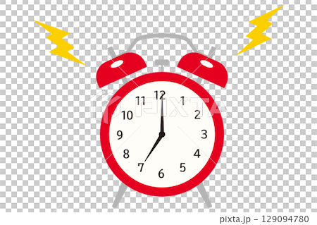 Red alarm clock at 7 o'clock Red alarm clock at 7 o'clock 129094780